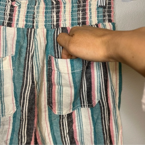 Briggs New York Linen Blend Pull-On Shorts with Pockets Drawstring Teal Stripes - Picture 7 of 11